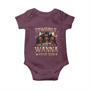 Funny Black African American Cowgirl Baby Onesie Cowgirls Just Wanna Have Fun TS11 Maroon Print Your Wear