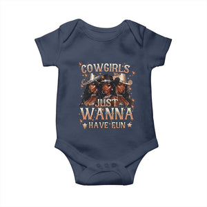 Funny Black African American Cowgirl Baby Onesie Cowgirls Just Wanna Have Fun TS11 Navy Print Your Wear