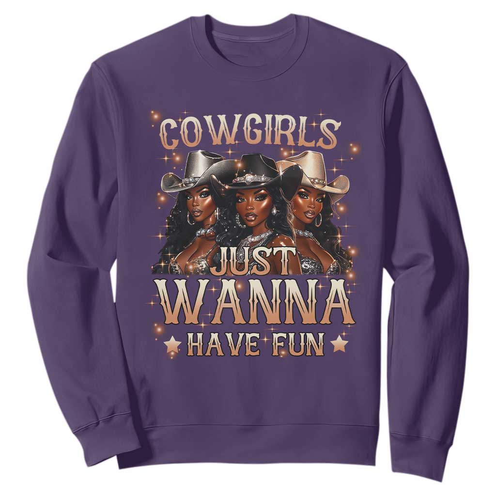 Funny Black African American Cowgirl Sweatshirt Cowgirls Just Wanna Have Fun TS11 Purple Print Your Wear