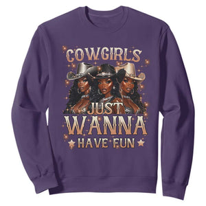 Funny Black African American Cowgirl Sweatshirt Cowgirls Just Wanna Have Fun TS11 Purple Print Your Wear