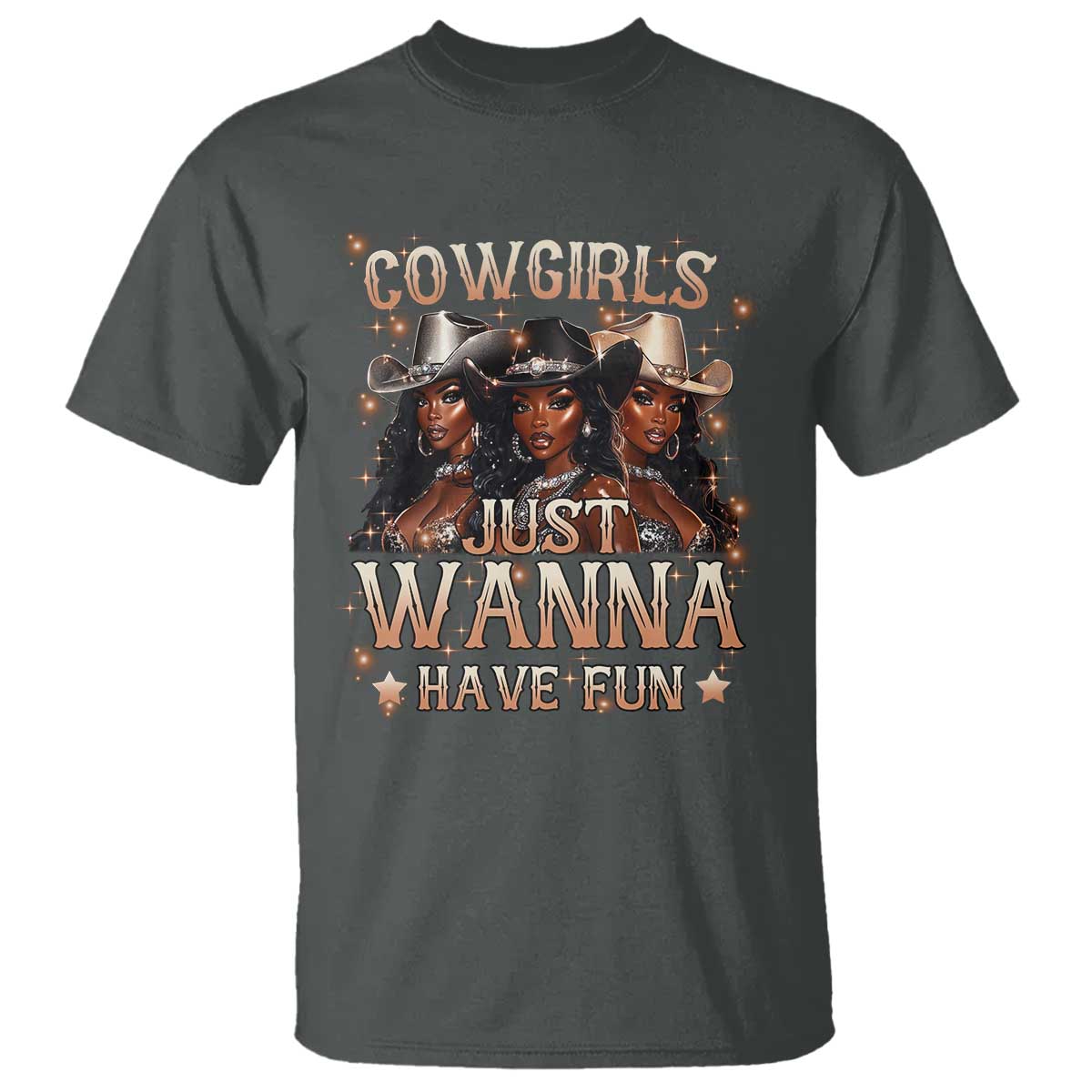 Funny Black African American Cowgirl T Shirt Cowgirls Just Wanna Have Fun TS11 Dark Heather Print Your Wear