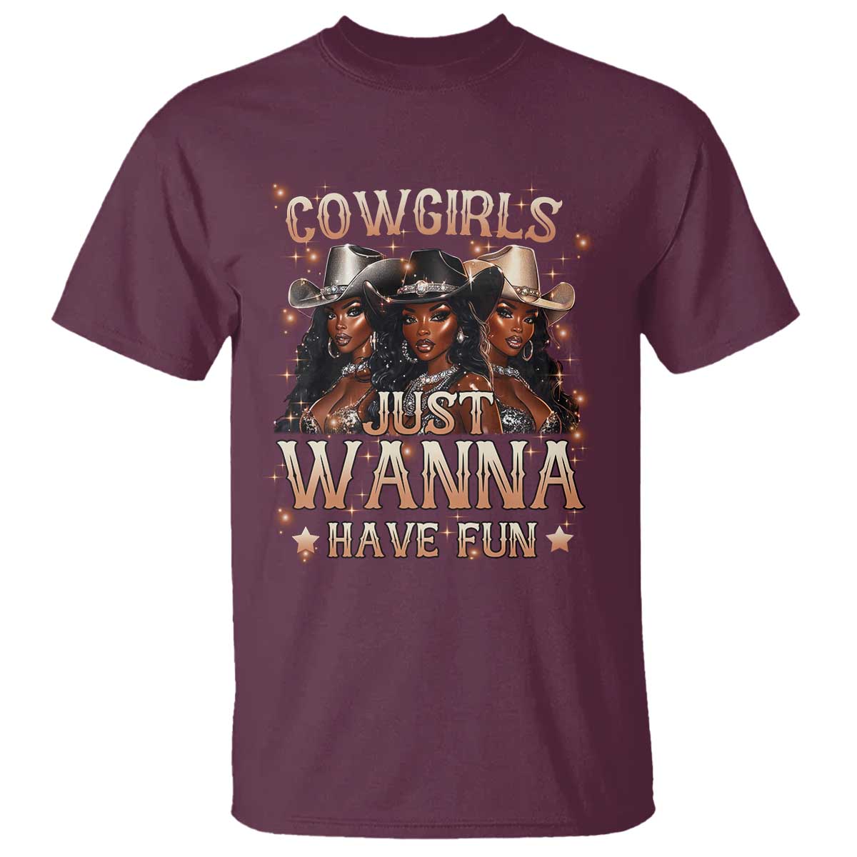 Funny Black African American Cowgirl T Shirt Cowgirls Just Wanna Have Fun TS11 Maroon Print Your Wear