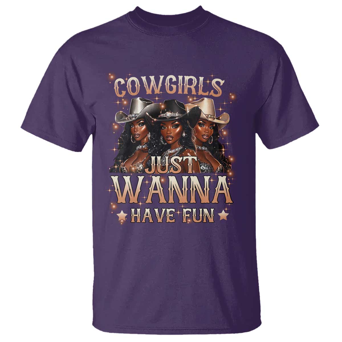 Funny Black African American Cowgirl T Shirt Cowgirls Just Wanna Have Fun TS11 Purple Print Your Wear