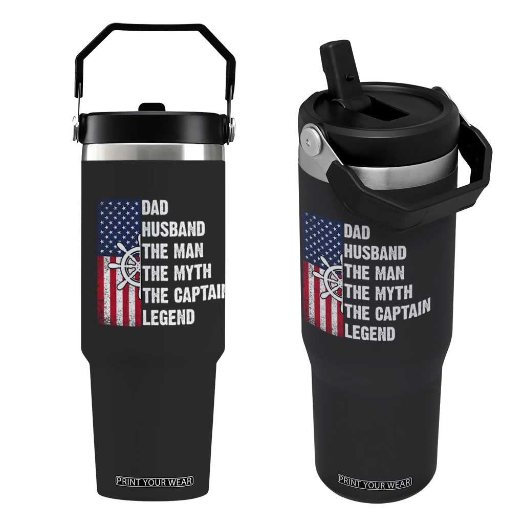 Funny Boat Captain Flip Straw Tumbler Dad Husband The Man The Myth The Captain Legend TS11 One Size: 30 oz Black Print Your Wear