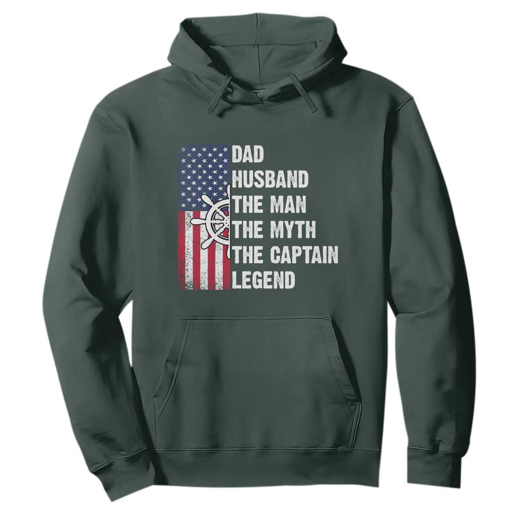 Funny Boat Captain Hoodie Dad Husband The Man The Myth The Captain Legend TS11 Dark Forest Green Print Your Wear