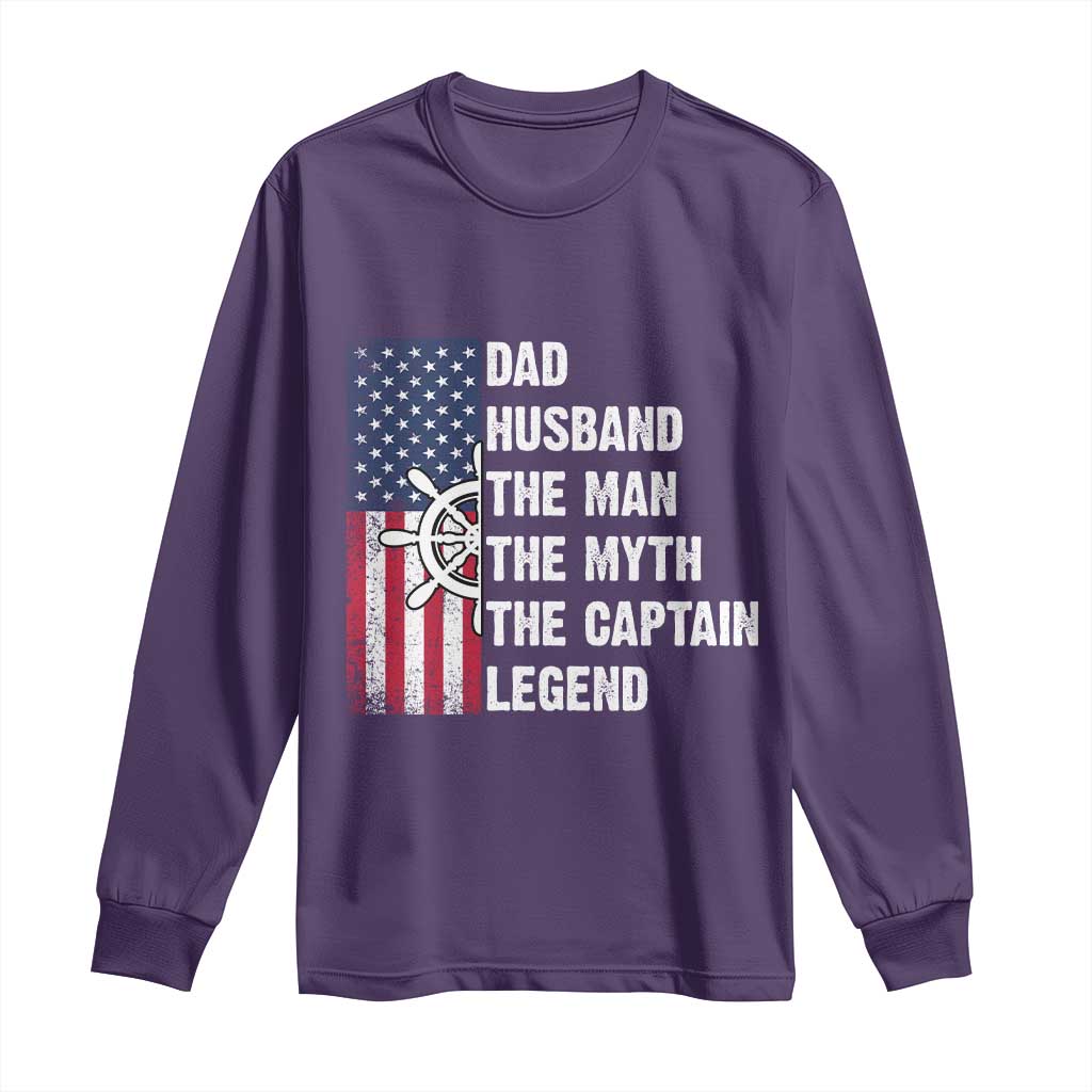 Funny Boat Captain Long Sleeve Shirt Dad Husband The Man The Myth The Captain Legend TS11 Purple Print Your Wear