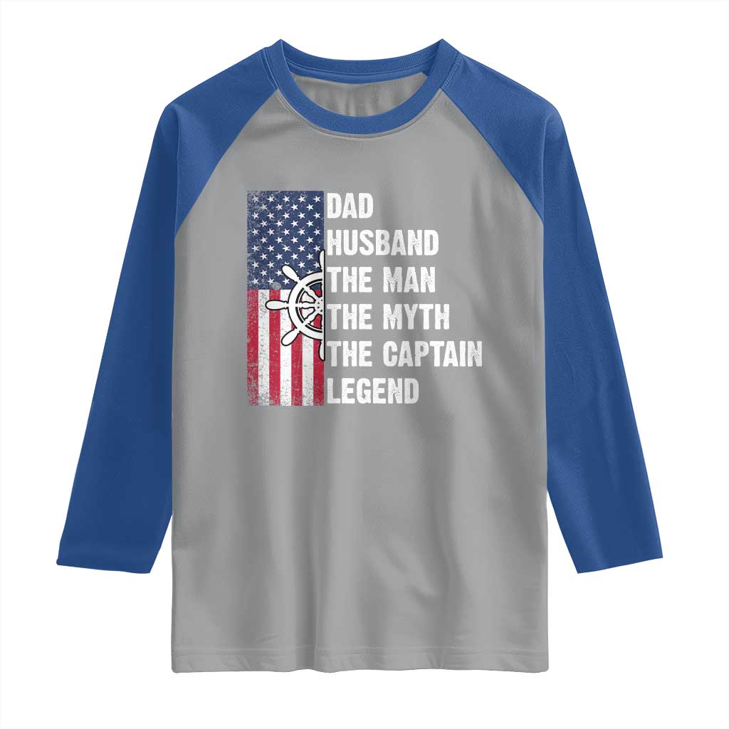 Funny Boat Captain Raglan Shirt Dad Husband The Man The Myth The Captain Legend TS11 Sport Gray Royal Print Your Wear