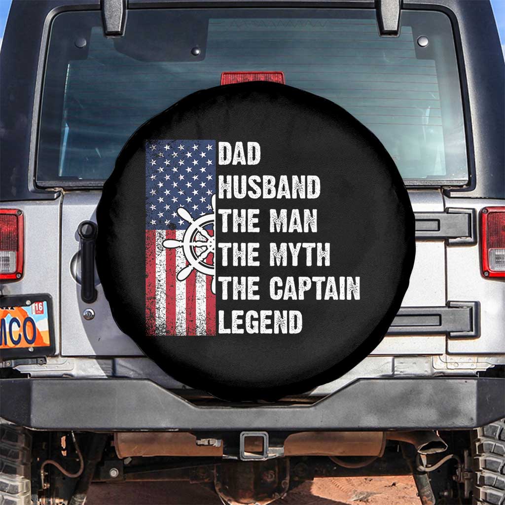 Funny Boat Captain Spare Tire Cover Dad Husband The Man The Myth The Captain Legend TS11 No hole Black Print Your Wear
