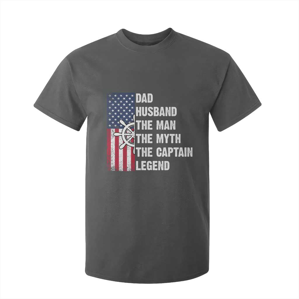 Funny Boat Captain T Shirt For Kid Dad Husband The Man The Myth The Captain Legend TS11 Dark Heather Print Your Wear