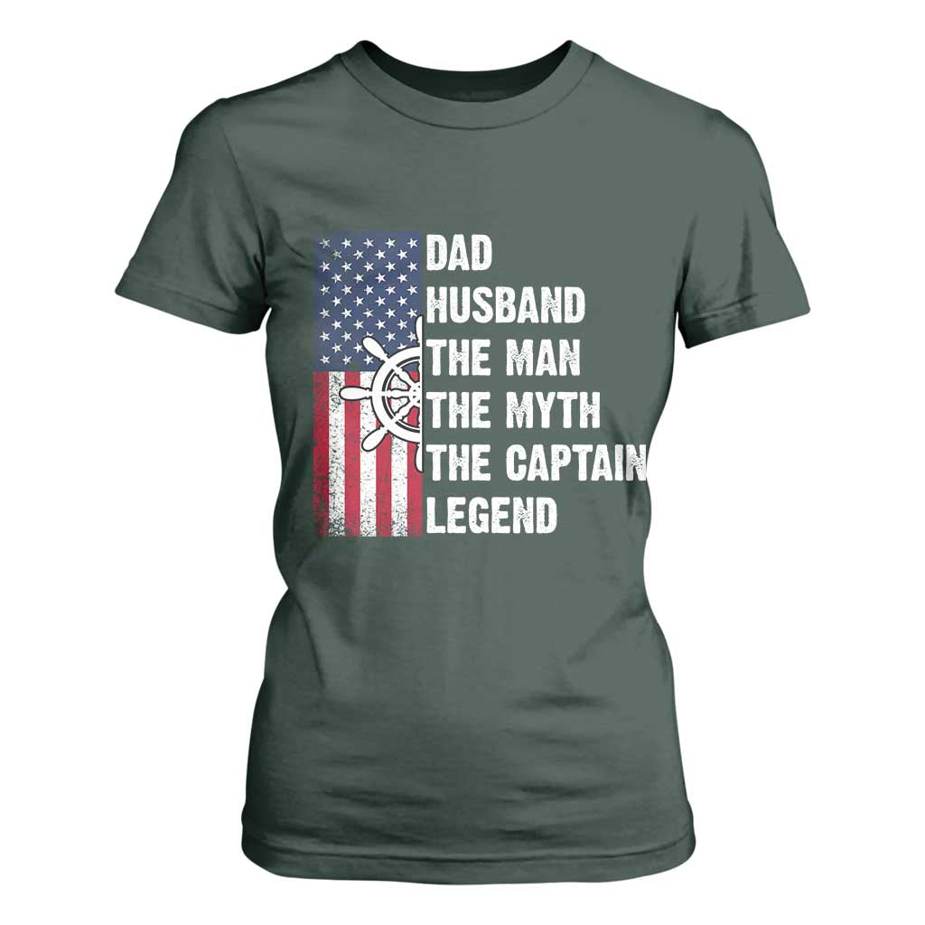 Funny Boat Captain T Shirt For Women Dad Husband The Man The Myth The Captain Legend TS11 Dark Forest Green Print Your Wear