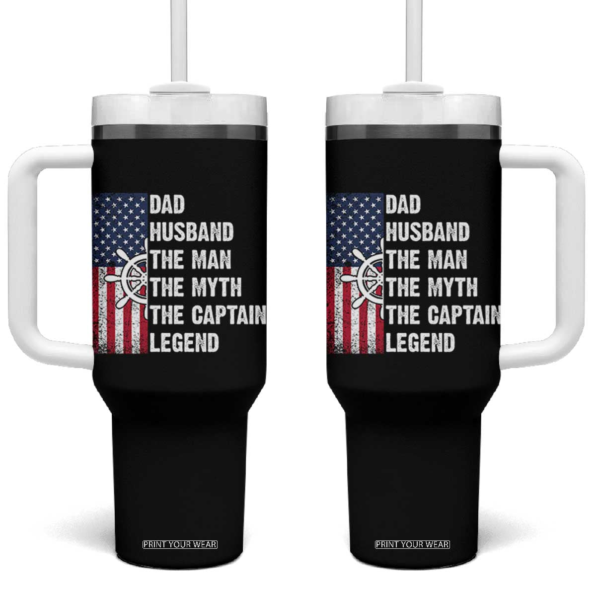 Funny Boat Captain Tumbler With Handle Dad Husband The Man The Myth The Captain Legend TS11 One Size: 40 oz Black Print Your Wear