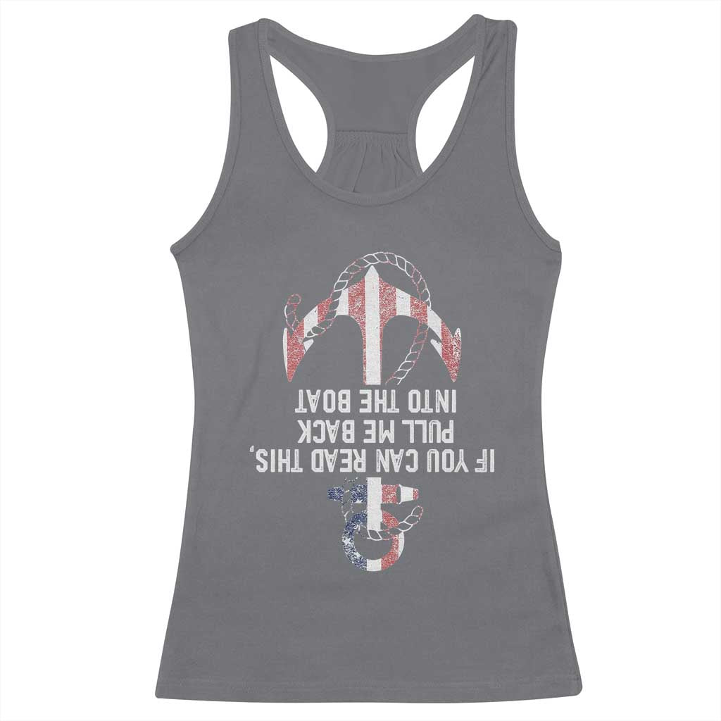 Funny Boating Captain Racerback Tank Top If You Can Read This Pull Me Back Into The Boat TS11 Charcoal Print Your Wear