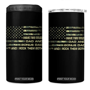 Funny Bonus Dad 4 in 1 Can Cooler Tumbler Step Dad Camo American Flag Fathers Day TS10 One Size: 16 oz Black Print Your Wear