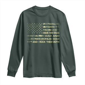 Funny Bonus Dad Long Sleeve Shirt Step Dad Camo American Flag Fathers Day TS10 Dark Forest Green Print Your Wear