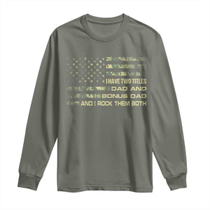 Funny Bonus Dad Long Sleeve Shirt Step Dad Camo American Flag Fathers Day TS10 Military Green Print Your Wear