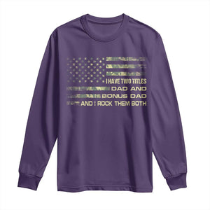 Funny Bonus Dad Long Sleeve Shirt Step Dad Camo American Flag Fathers Day TS10 Purple Print Your Wear