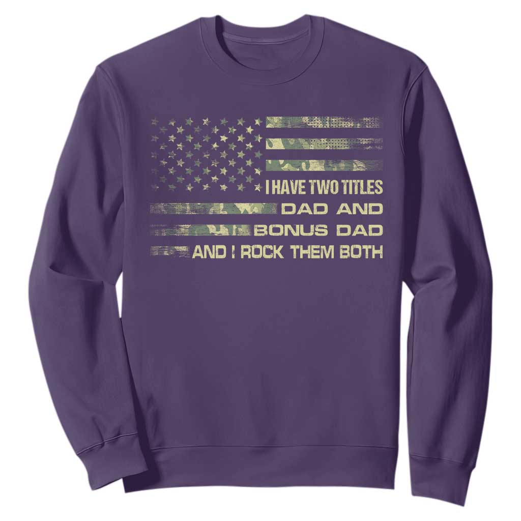 Funny Bonus Dad Sweatshirt Step Dad Camo American Flag Fathers Day TS10 Purple Print Your Wear