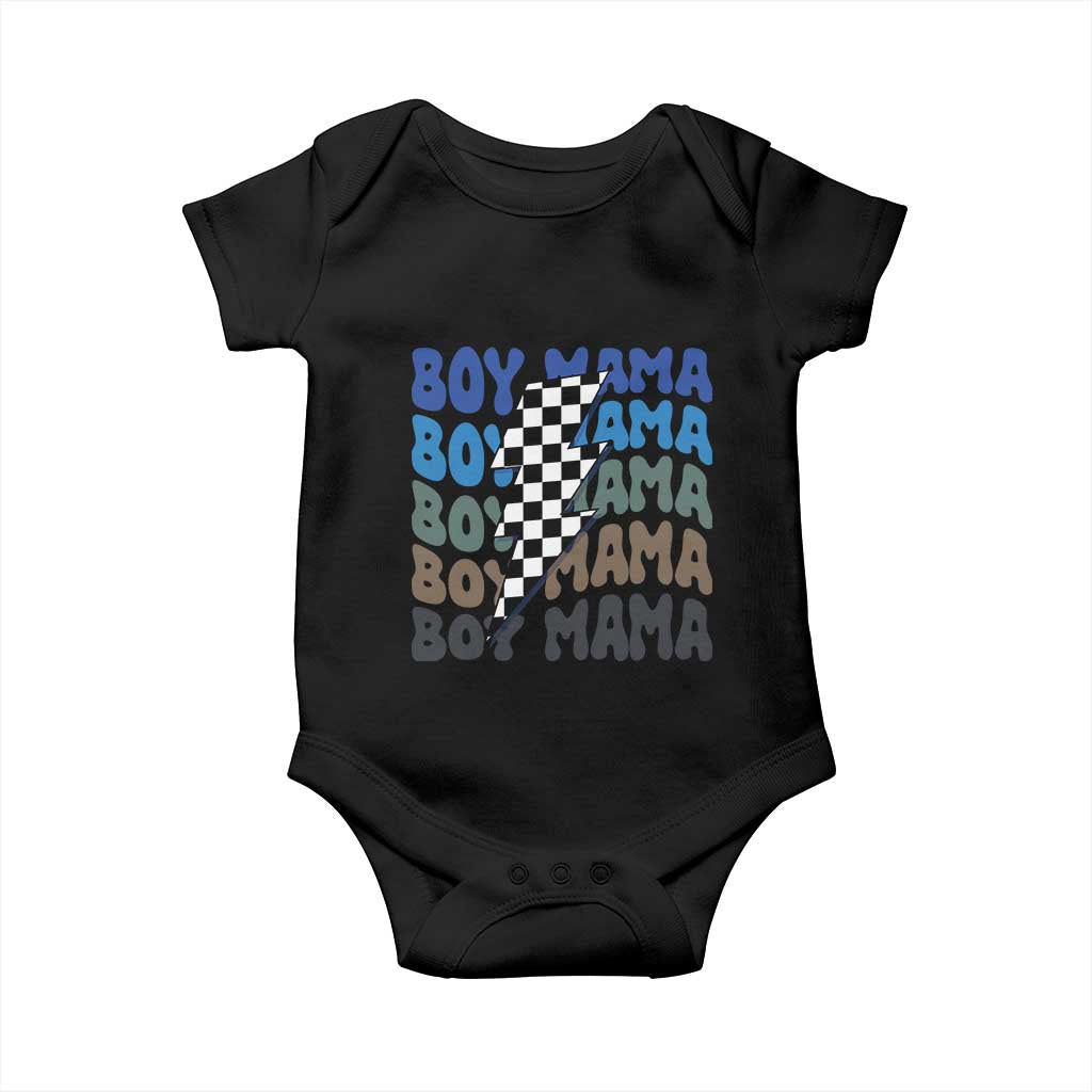 Funny Boy Mama Baby Onesie Mother's Day Checkered Lightning Bolt TS11 Black Print Your Wear
