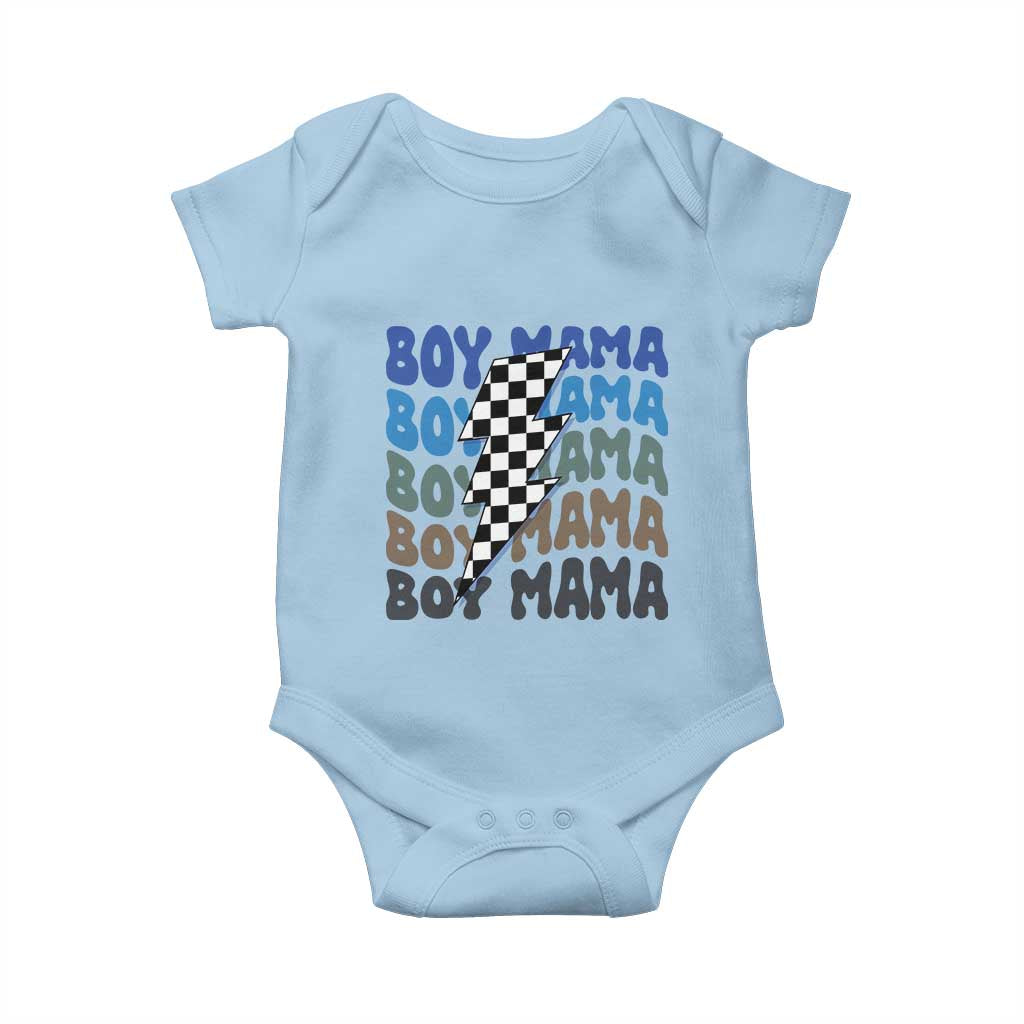 Funny Boy Mama Baby Onesie Mother's Day Checkered Lightning Bolt TS11 Light Blue Print Your Wear
