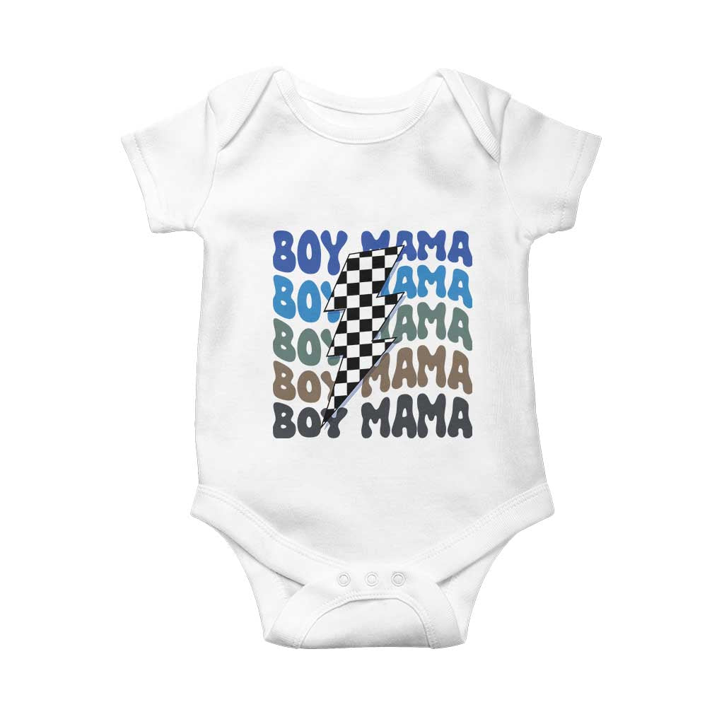 Funny Boy Mama Baby Onesie Mother's Day Checkered Lightning Bolt TS11 White Print Your Wear