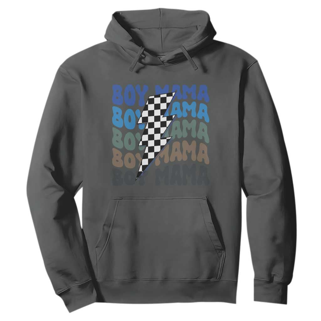 Funny Boy Mama Hoodie Mother's Day Checkered Lightning Bolt TS11 Dark Heather Print Your Wear