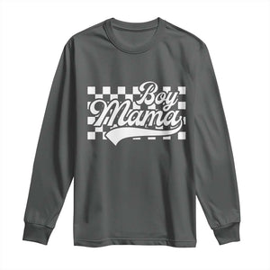 Funny Boy Mama Long Sleeve Shirt Mama Of Boy Checkerboard Mother's Day TS11 Dark Heather Print Your Wear