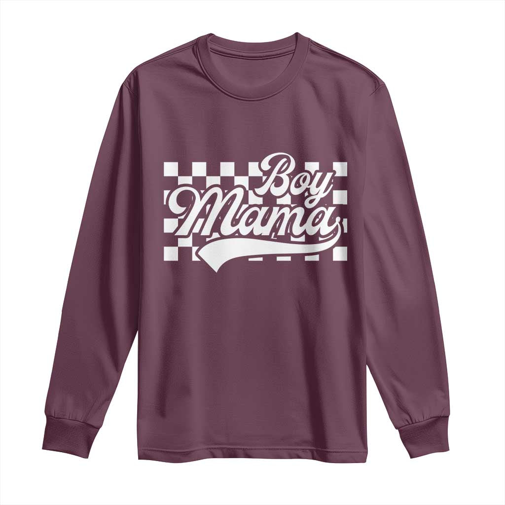 Funny Boy Mama Long Sleeve Shirt Mama Of Boy Checkerboard Mother's Day TS11 Maroon Print Your Wear