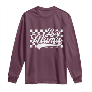 Funny Boy Mama Long Sleeve Shirt Mama Of Boy Checkerboard Mother's Day TS11 Maroon Print Your Wear