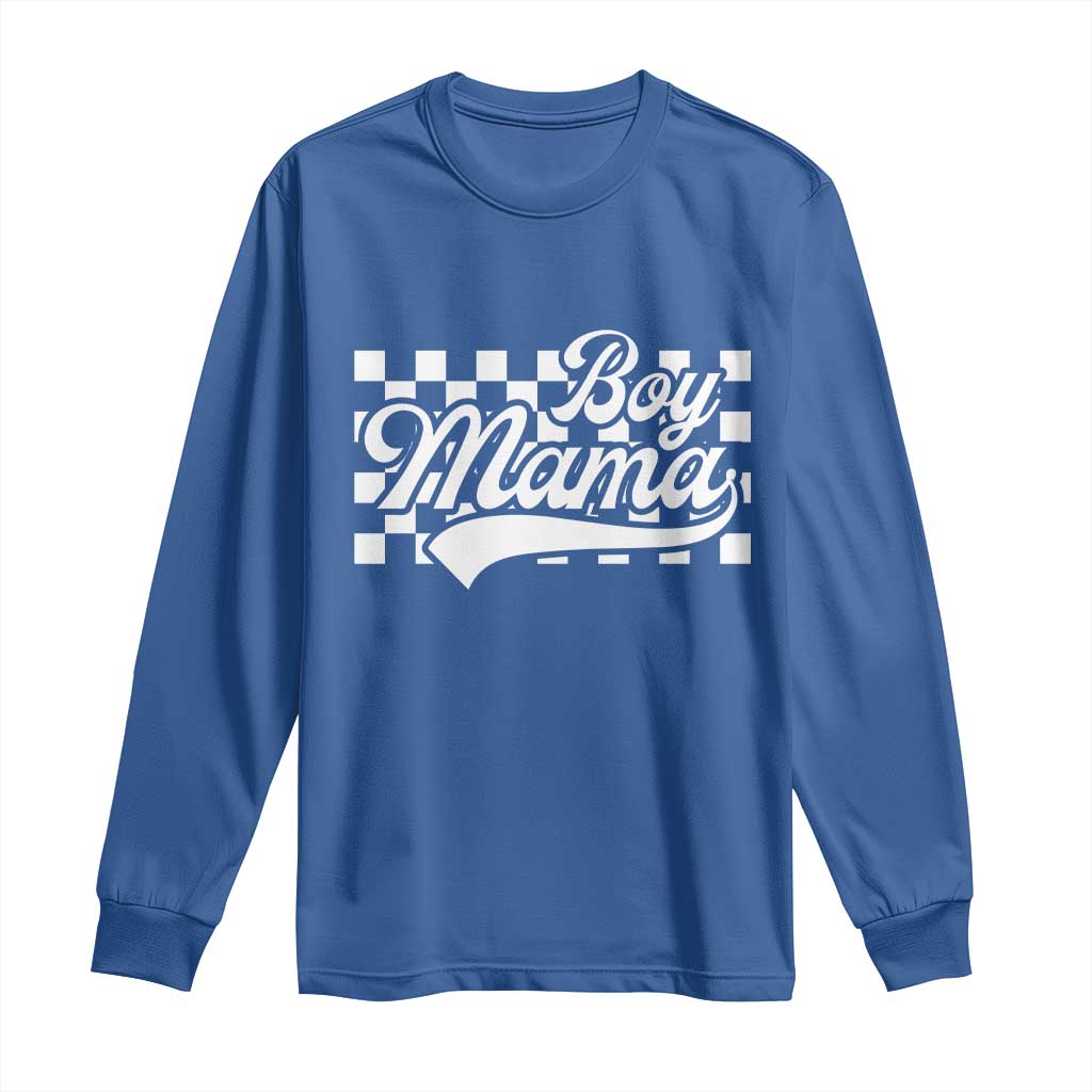 Funny Boy Mama Long Sleeve Shirt Mama Of Boy Checkerboard Mother's Day TS11 Royal Blue Print Your Wear