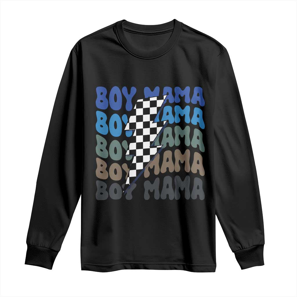 Funny Boy Mama Long Sleeve Shirt Mother's Day Checkered Lightning Bolt TS11 Black Print Your Wear