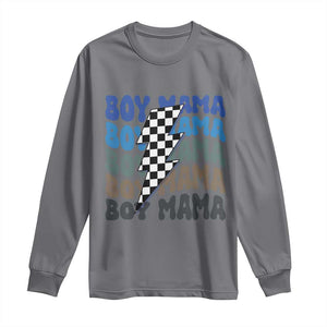 Funny Boy Mama Long Sleeve Shirt Mother's Day Checkered Lightning Bolt TS11 Charcoal Print Your Wear