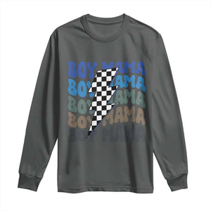 Funny Boy Mama Long Sleeve Shirt Mother's Day Checkered Lightning Bolt TS11 Dark Heather Print Your Wear