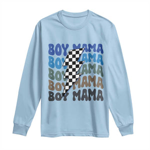 Funny Boy Mama Long Sleeve Shirt Mother's Day Checkered Lightning Bolt TS11 Light Blue Print Your Wear