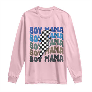 Funny Boy Mama Long Sleeve Shirt Mother's Day Checkered Lightning Bolt TS11 Light Pink Print Your Wear