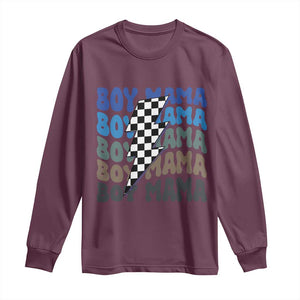 Funny Boy Mama Long Sleeve Shirt Mother's Day Checkered Lightning Bolt TS11 Maroon Print Your Wear