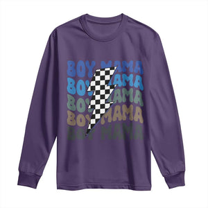 Funny Boy Mama Long Sleeve Shirt Mother's Day Checkered Lightning Bolt TS11 Purple Print Your Wear
