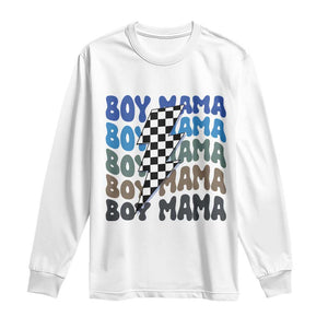 Funny Boy Mama Long Sleeve Shirt Mother's Day Checkered Lightning Bolt TS11 White Print Your Wear