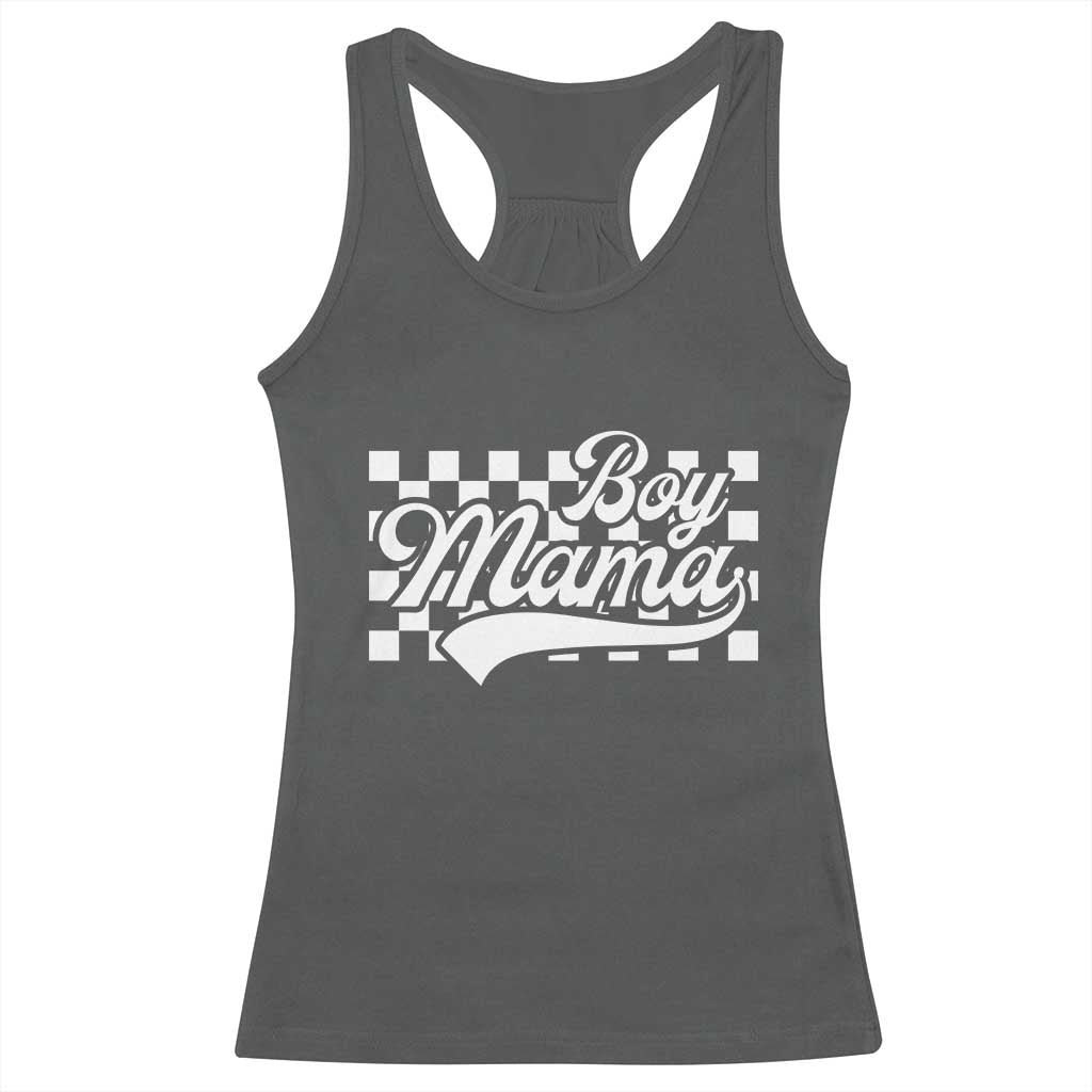 Funny Boy Mama Racerback Tank Top Mama Of Boy Checkerboard Mother's Day TS11 Dark Heather Print Your Wear