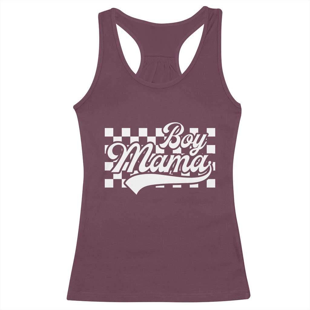 Funny Boy Mama Racerback Tank Top Mama Of Boy Checkerboard Mother's Day TS11 Maroon Print Your Wear