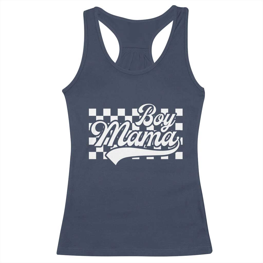 Funny Boy Mama Racerback Tank Top Mama Of Boy Checkerboard Mother's Day TS11 Navy Print Your Wear