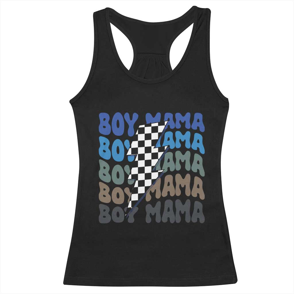 Funny Boy Mama Racerback Tank Top Mother's Day Checkered Lightning Bolt TS11 Black Print Your Wear