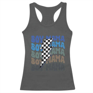 Funny Boy Mama Racerback Tank Top Mother's Day Checkered Lightning Bolt TS11 Dark Heather Print Your Wear