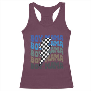 Funny Boy Mama Racerback Tank Top Mother's Day Checkered Lightning Bolt TS11 Maroon Print Your Wear