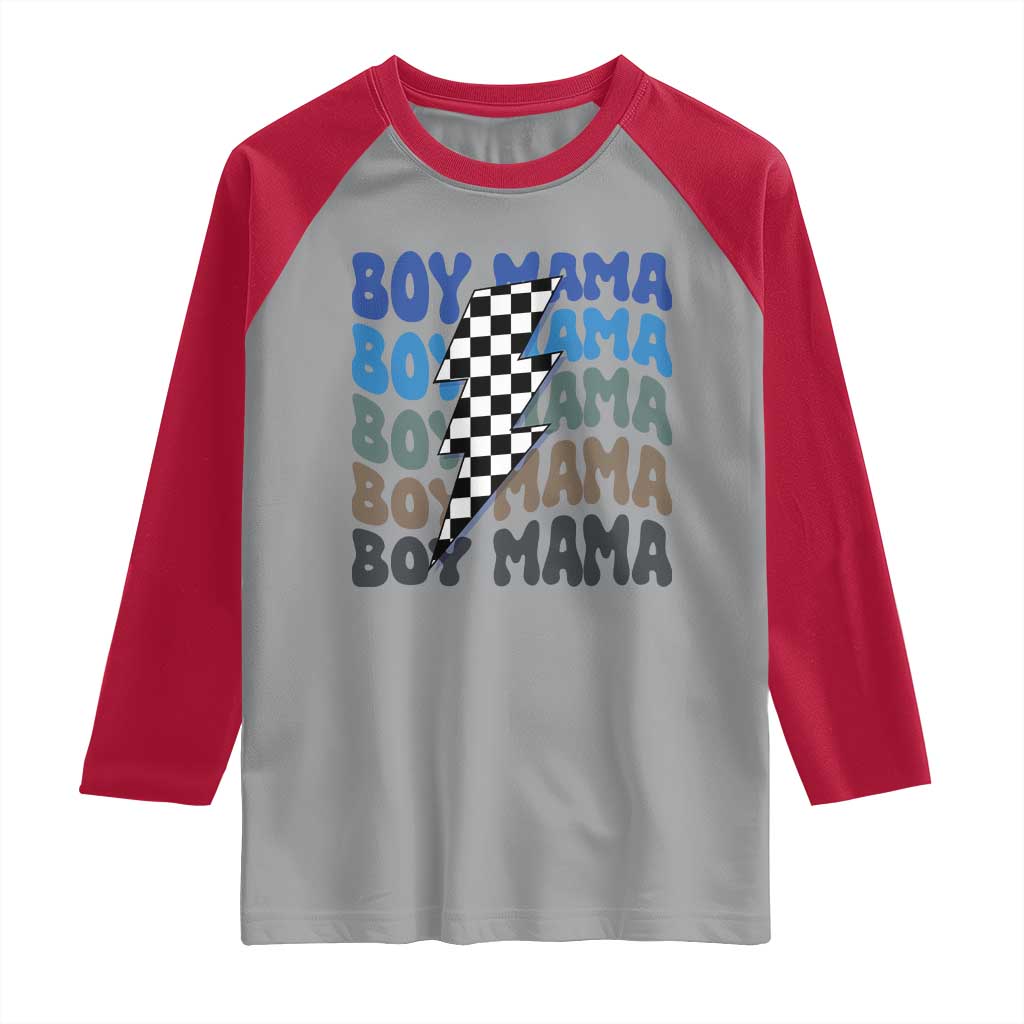 Funny Boy Mama Raglan Shirt Mother's Day Checkered Lightning Bolt TS11 Sport Gray Red Print Your Wear