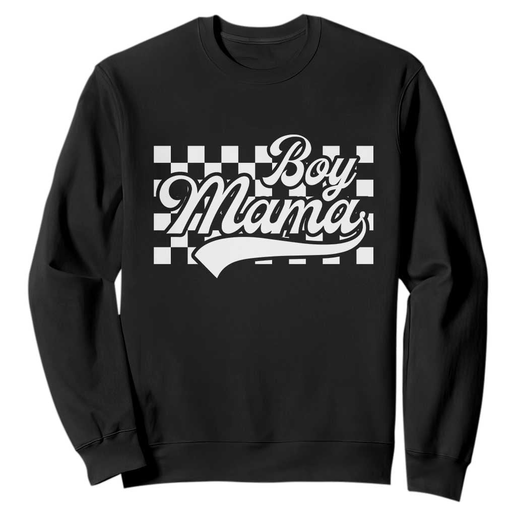 Funny Boy Mama Sweatshirt Mama Of Boy Checkerboard Mother's Day TS11 Black Print Your Wear