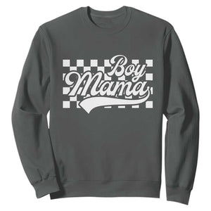 Funny Boy Mama Sweatshirt Mama Of Boy Checkerboard Mother's Day TS11 Dark Heather Print Your Wear