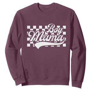 Funny Boy Mama Sweatshirt Mama Of Boy Checkerboard Mother's Day TS11 Maroon Print Your Wear