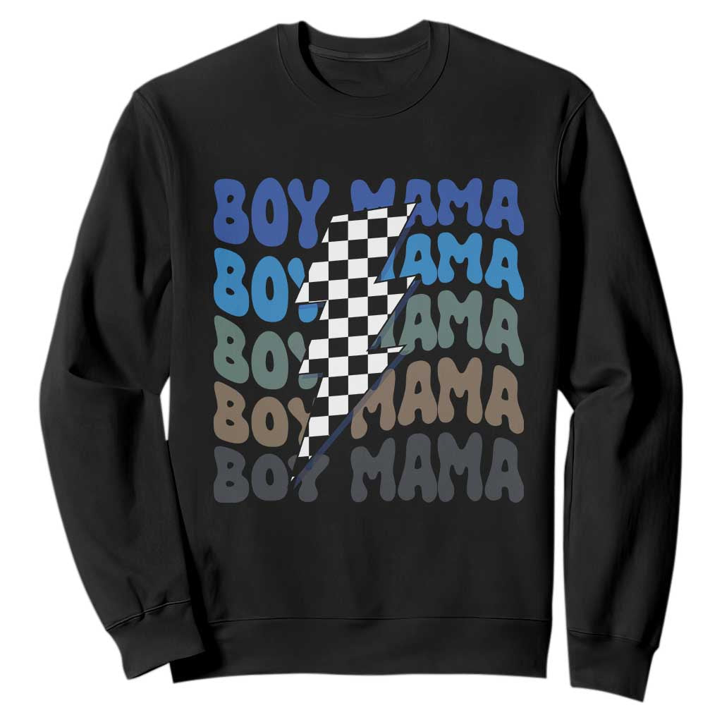 Funny Boy Mama Sweatshirt Mother's Day Checkered Lightning Bolt TS11 Black Print Your Wear
