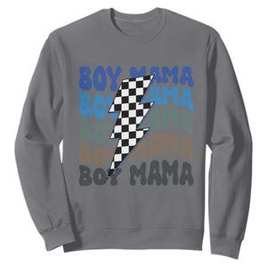 Funny Boy Mama Sweatshirt Mother's Day Checkered Lightning Bolt TS11 Charcoal Print Your Wear