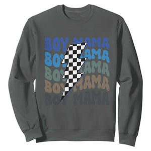 Funny Boy Mama Sweatshirt Mother's Day Checkered Lightning Bolt TS11 Dark Heather Print Your Wear